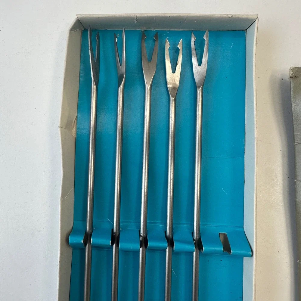 Vintage Northland Oneida Fondue Forks Set of‎ 5 Stainless Steel Wood Handles